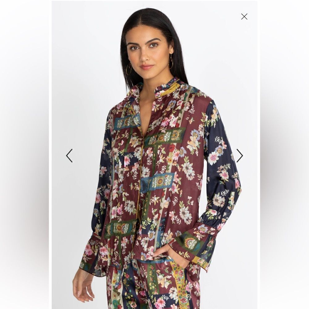 Johnny Was Laurie Milan Blouse print silk vintage boho plus size peasant Sz XXL - Picture 2 of 16